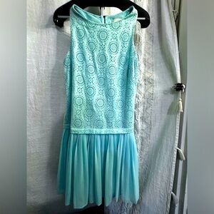 Anne Taylor Loft Mint Green Dress, Size 6, Eyelette & Pleated